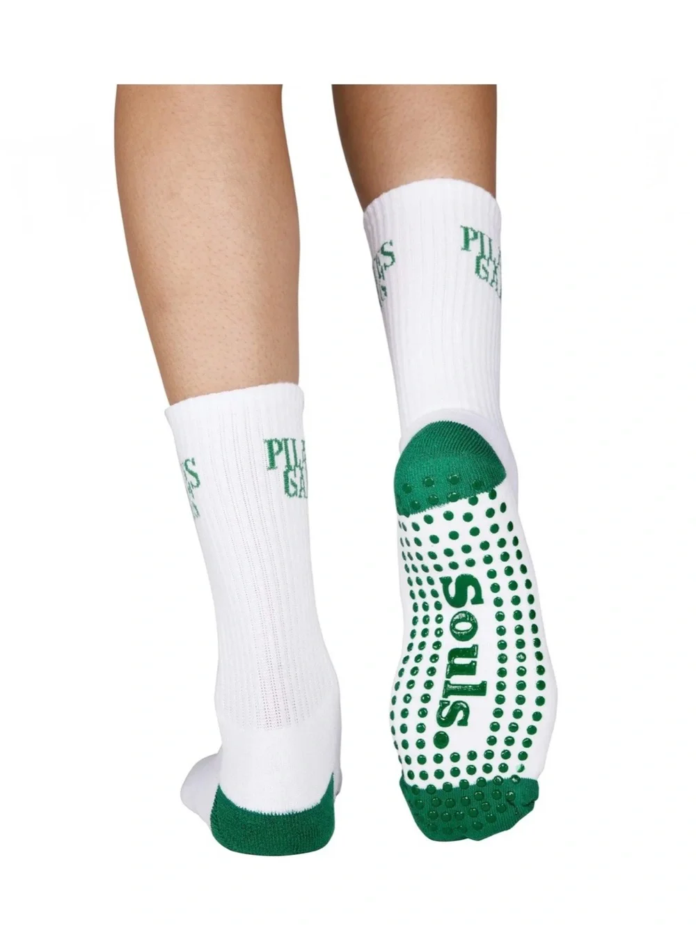 Souls. White & Green Pilates Gang Slouch Non-Slip Grip Socks size Small / Medium